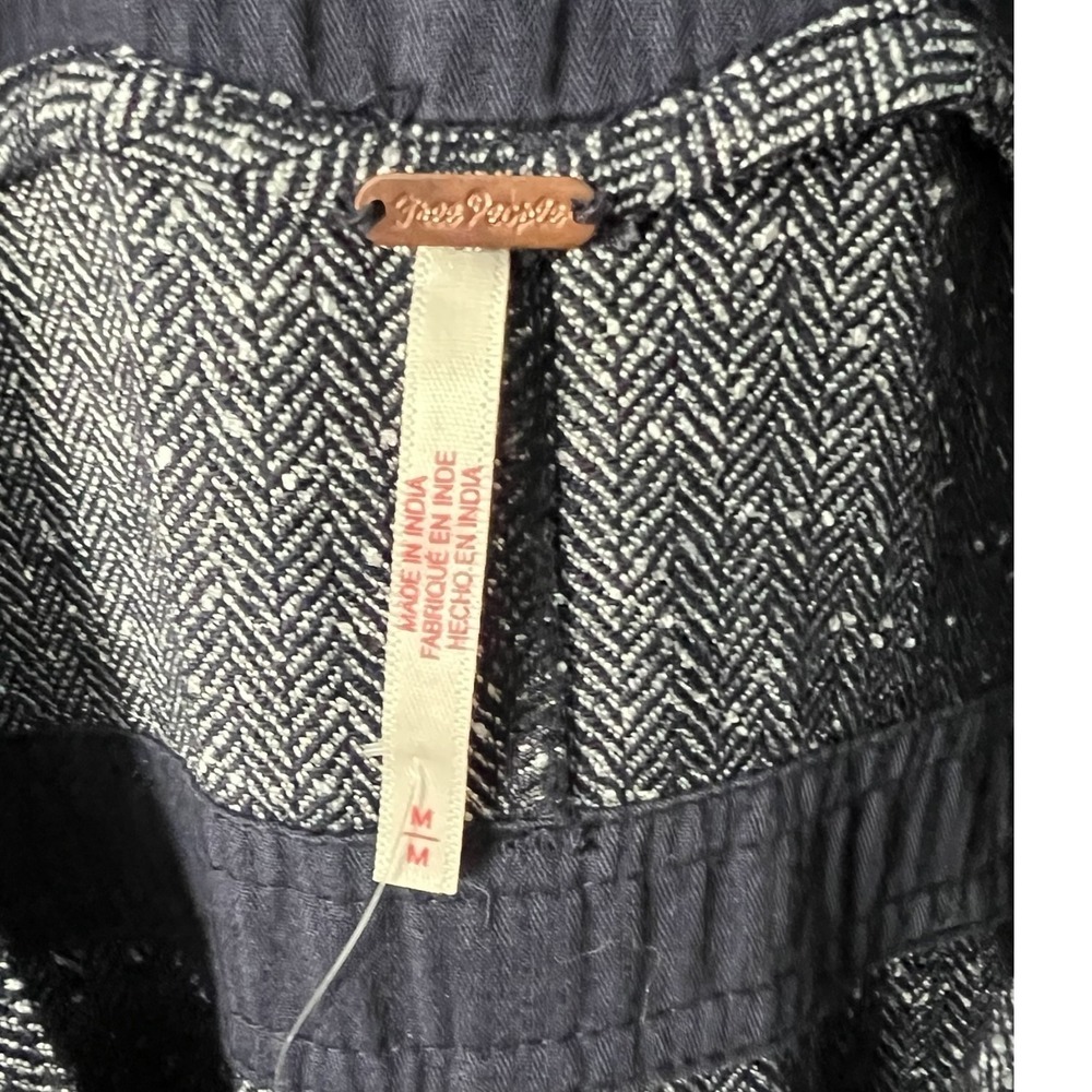 Free People Silver Herringbone Wide Leg Overalls Relaxed Jumpsuit Boho Size (M) - Picture 10 of 14